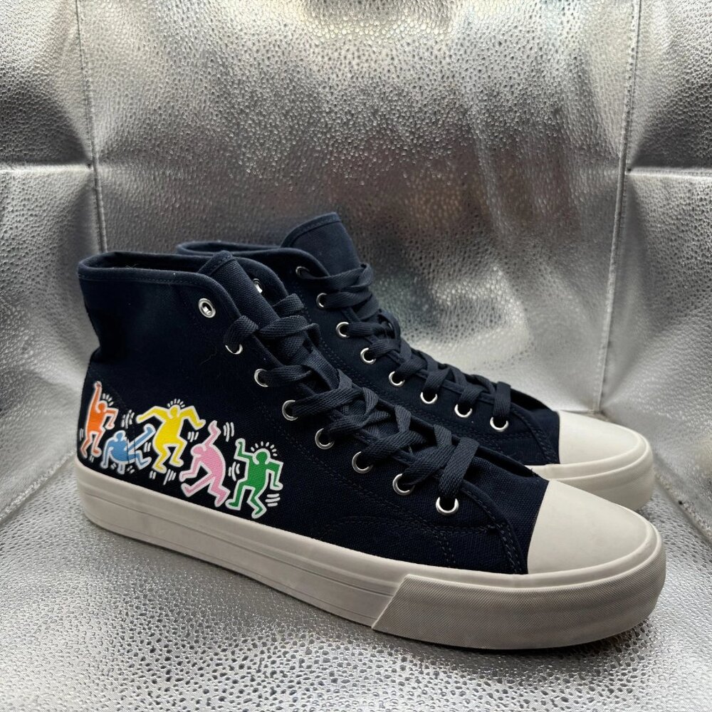 Size 11.5 Keith Haring by H&M Mens Navy White Hi Top Lace Up Sneaker Shoes